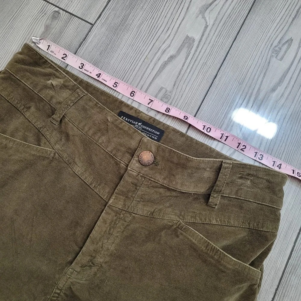 Peruvian Connection Women's Velveteen Cropped Legs Jeans 6 Green Cotton Crop - Picture 9 of 13